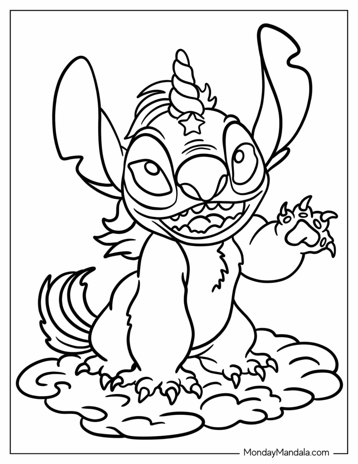 Adorable Unicorn Coloring Page Stitch With A Star On His Forehead