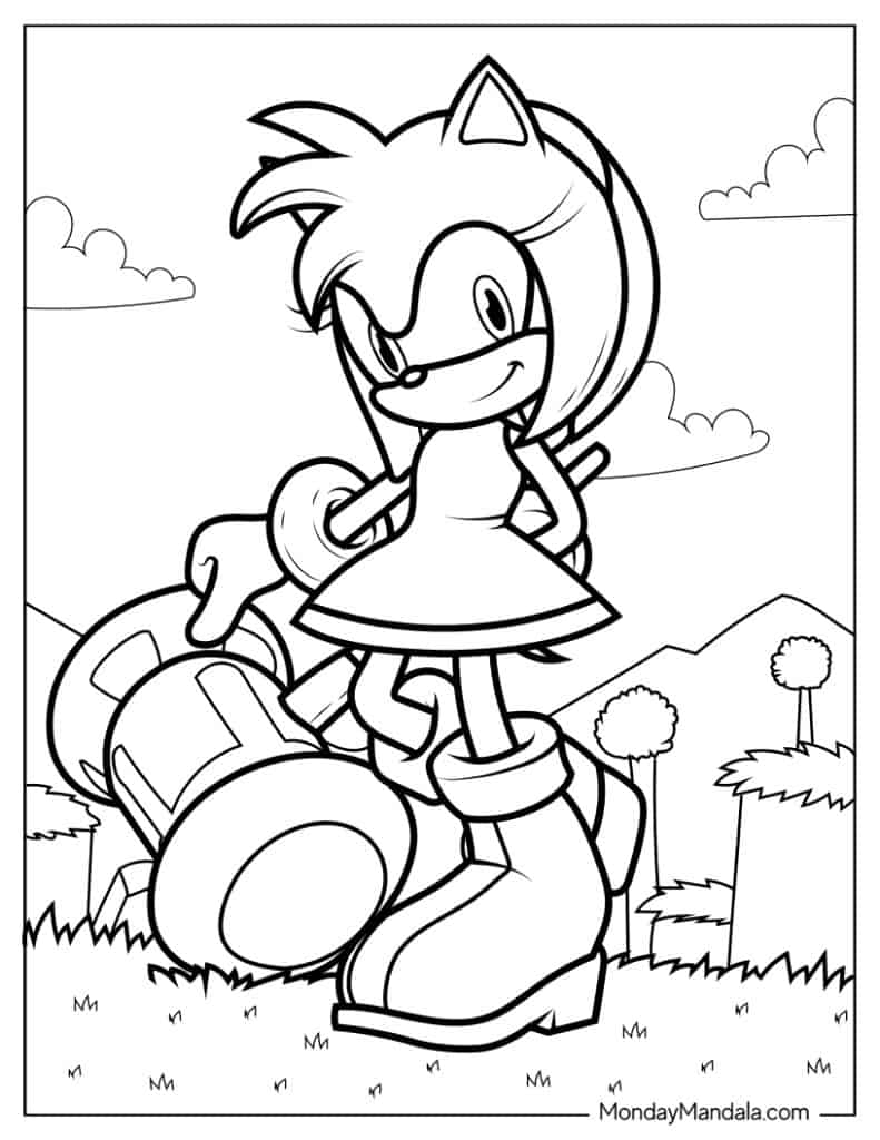 Amy Rose In Super Smash Bros Coloring Sheet