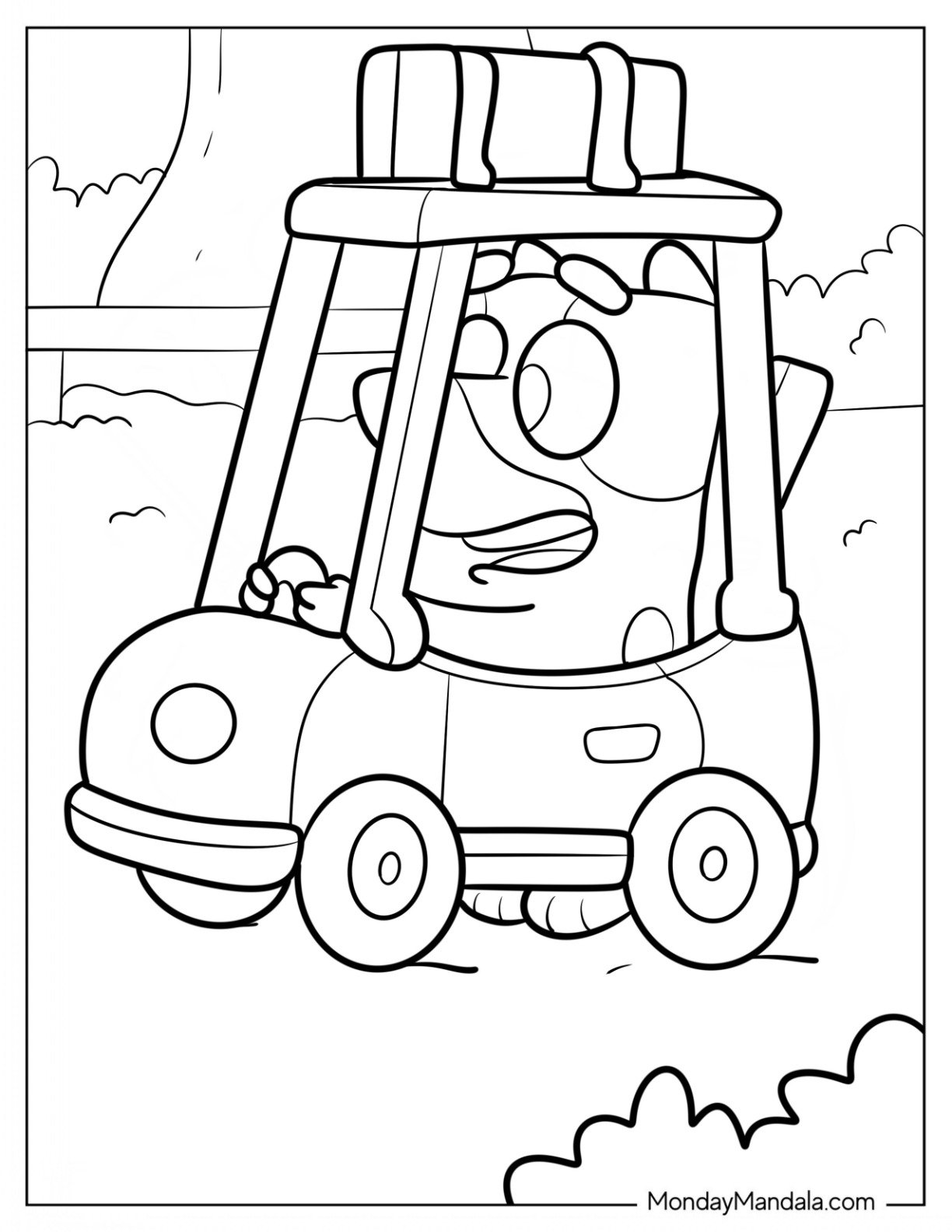 Bluey Driving A Toy Car Coloring Page For Kids