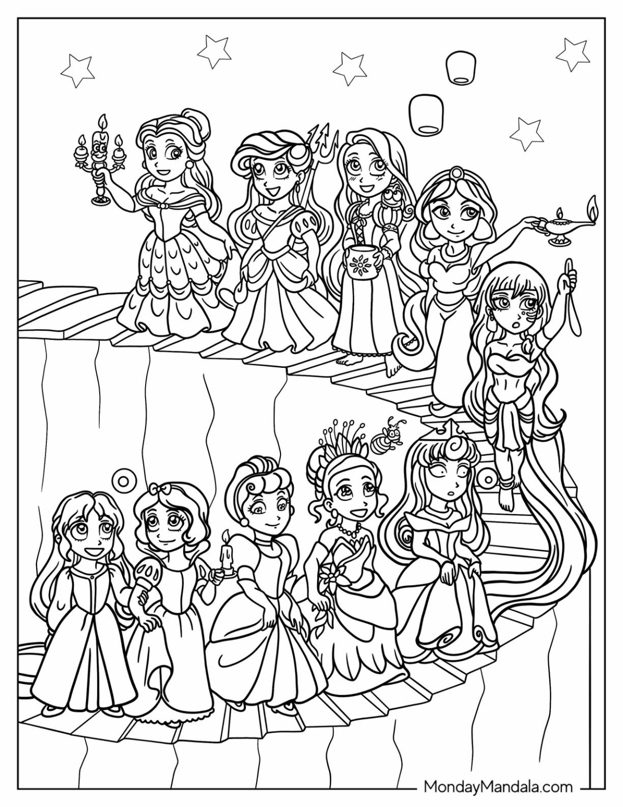 Disney Princess Coloring Page Of Chibi Versions