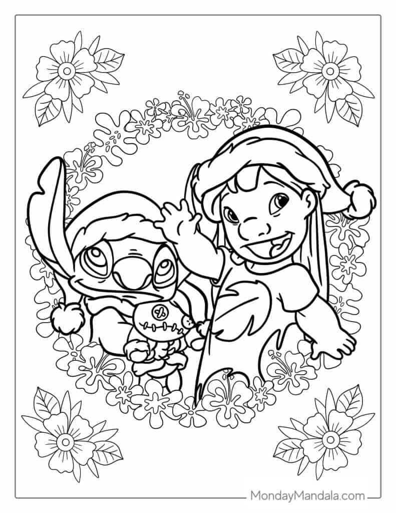 Christmas Themed Lilo And Stitch Coloring Page