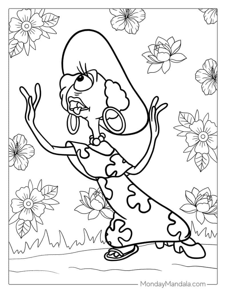 Coloring Page Of Pleakley In Drag Wearing a Wig