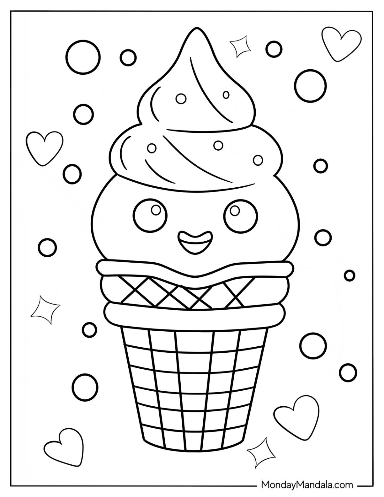 Summer Coloring Page Of Cute Ice Cream For Preschoolers