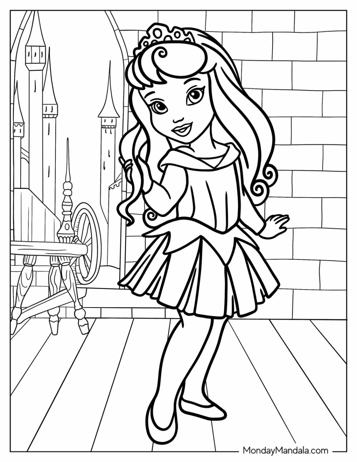 Disney Princess Coloring Page Of Cute Sleeping Beauty In Castle