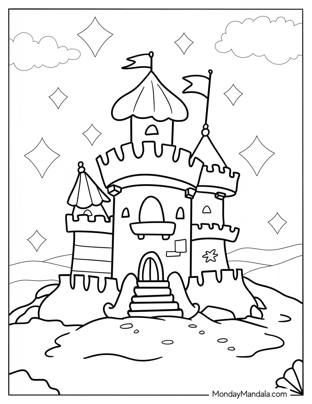 Cute Summer Coloring Page Of Sandcastle For Preschoolers