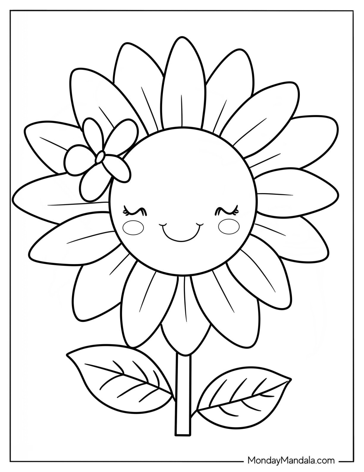 Summer Coloring Page Of Cute Summer Sunflower For Kids