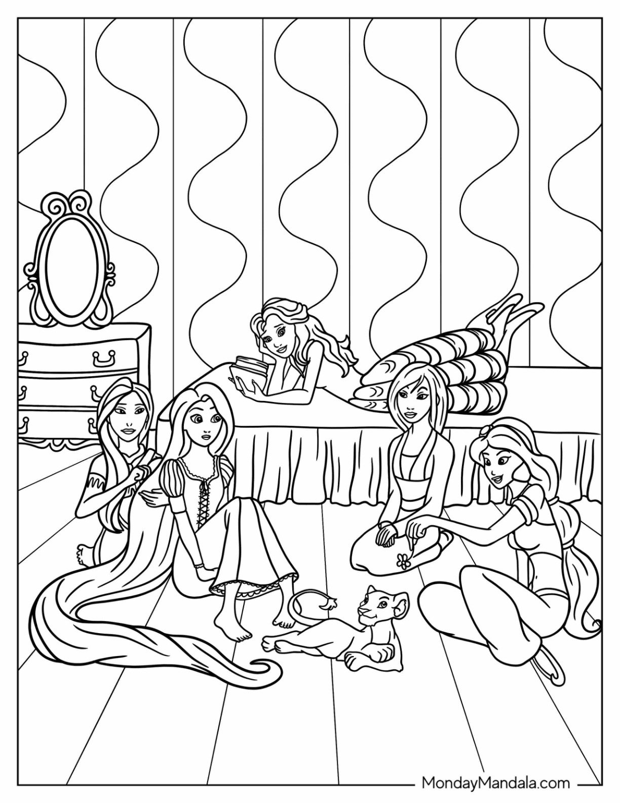Disney Princess Coloring Page Of Sleepover