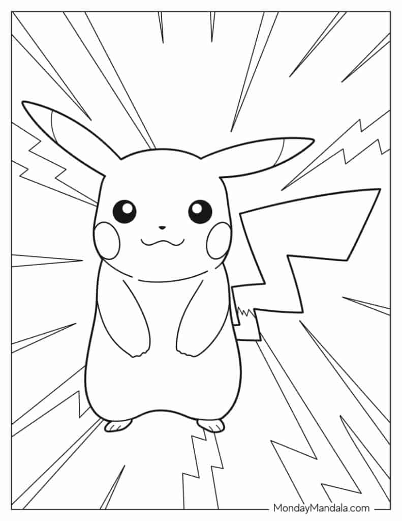 Easy Pikachu With Electricity Coloring Page
