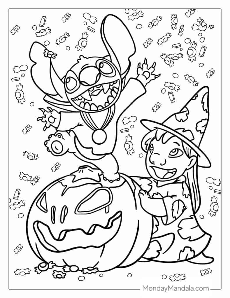 Halloween Themed Lilo And Stitch Coloring Sheet