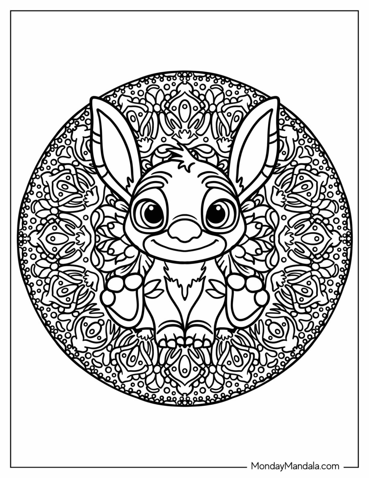 Lilo & Stitch Coloring Page Of Intricate Stitch Mandala