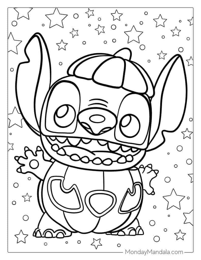 Kawaii Halloween Themed Stitch With Pumpkin To Color