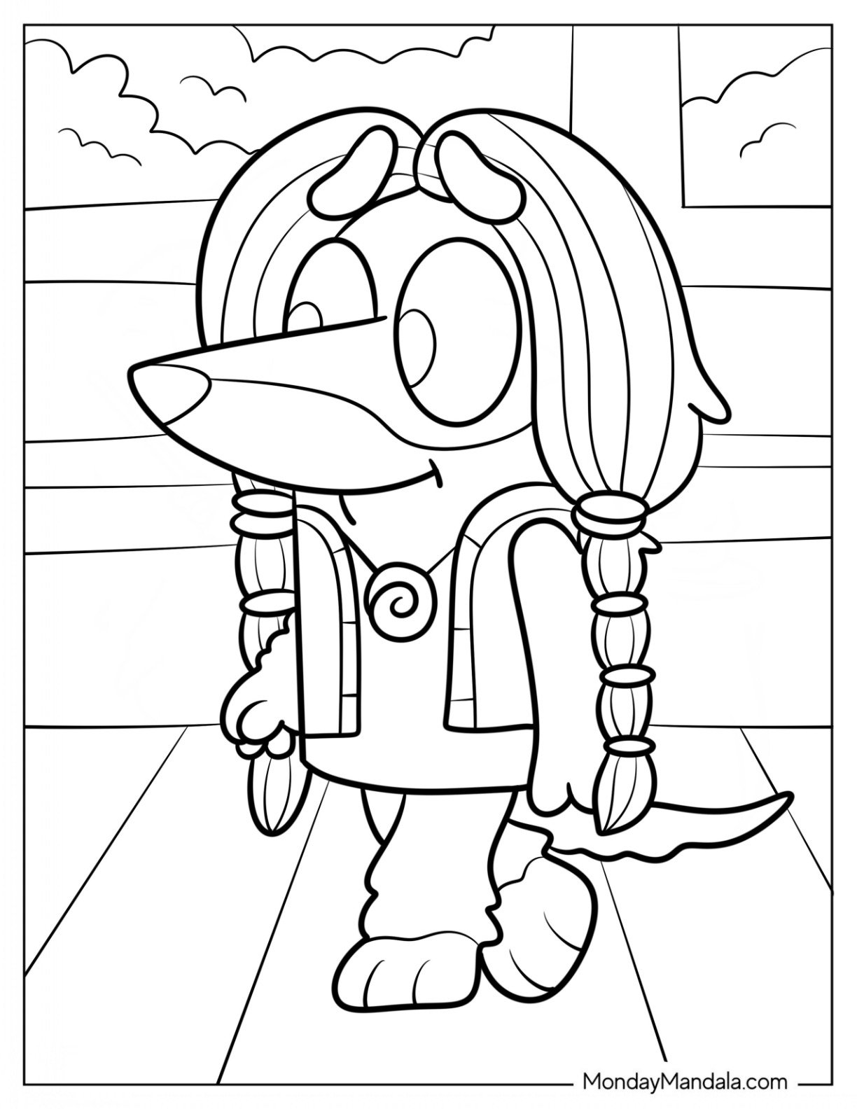 Kawaii Indy In Braids Coloring Page