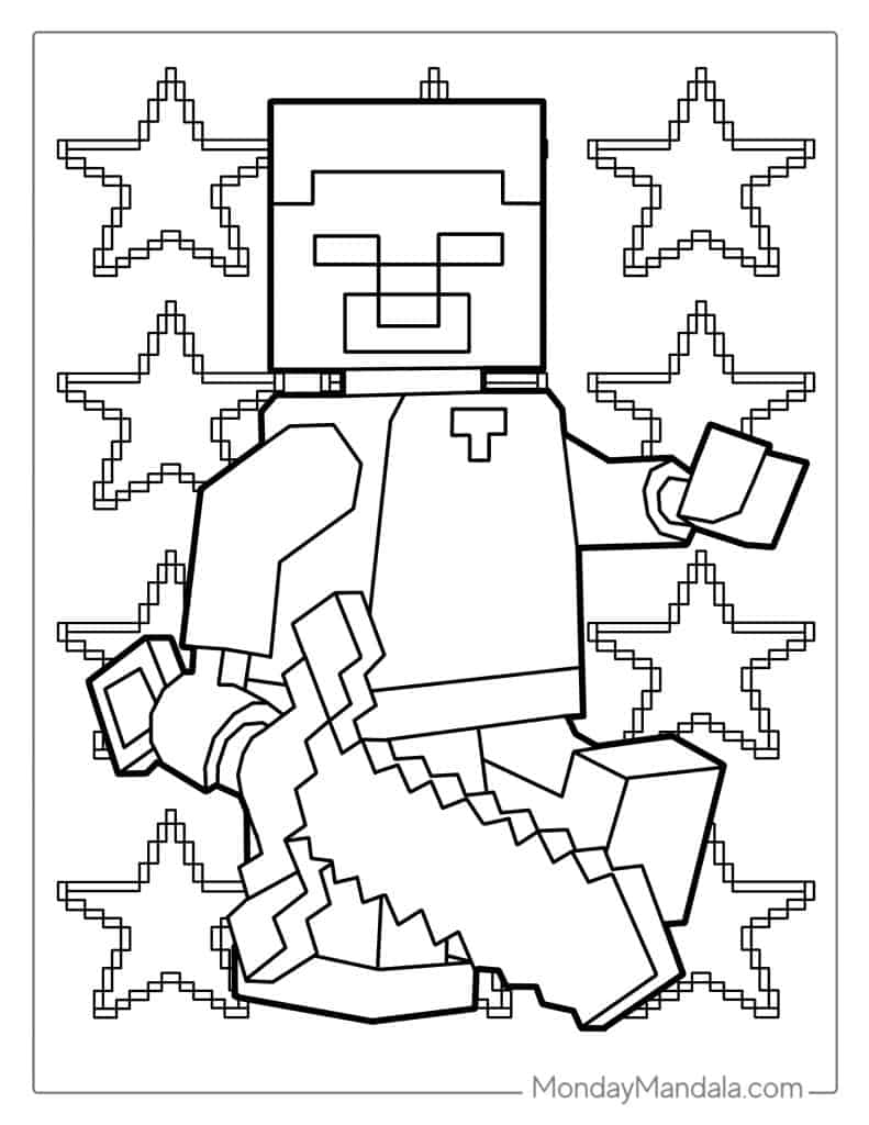 Lego Minecraft Steve Holding Sword To Color