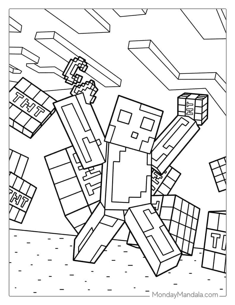 Minecraft Creeper With TNT Coloring Page