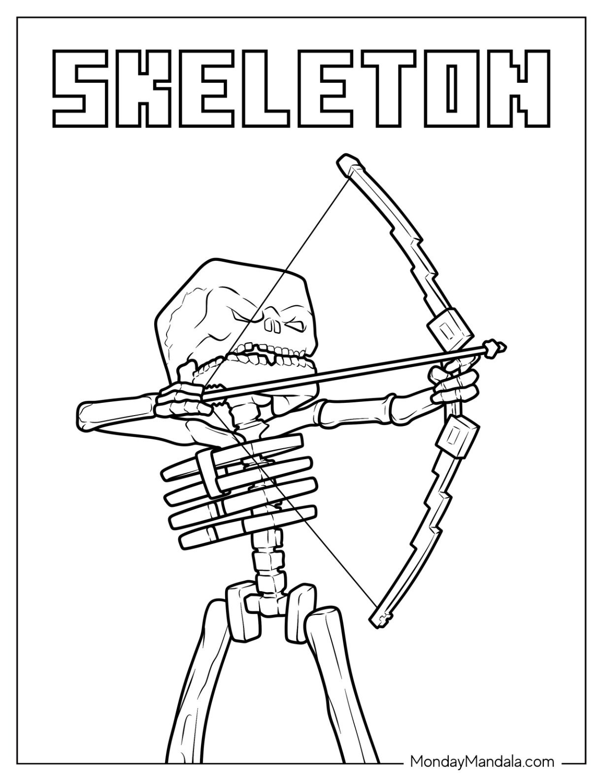 Minecraft Movie Coloring Page Skeleton with Bow For Kids