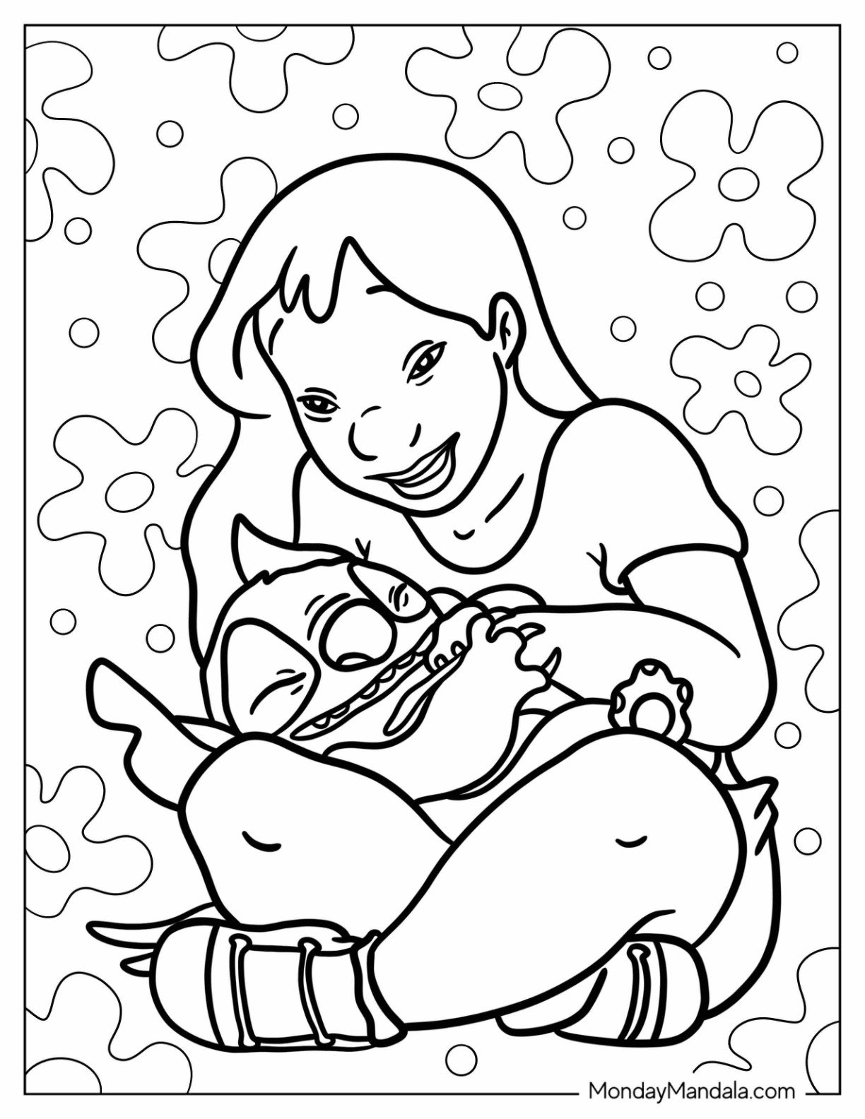 Lilo & Stitch Coloring Page Of Nani Cuddling Stitch