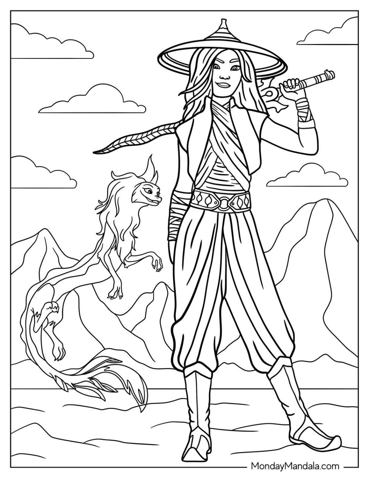 Disney Princess Coloring Page Of Raya With Sisu