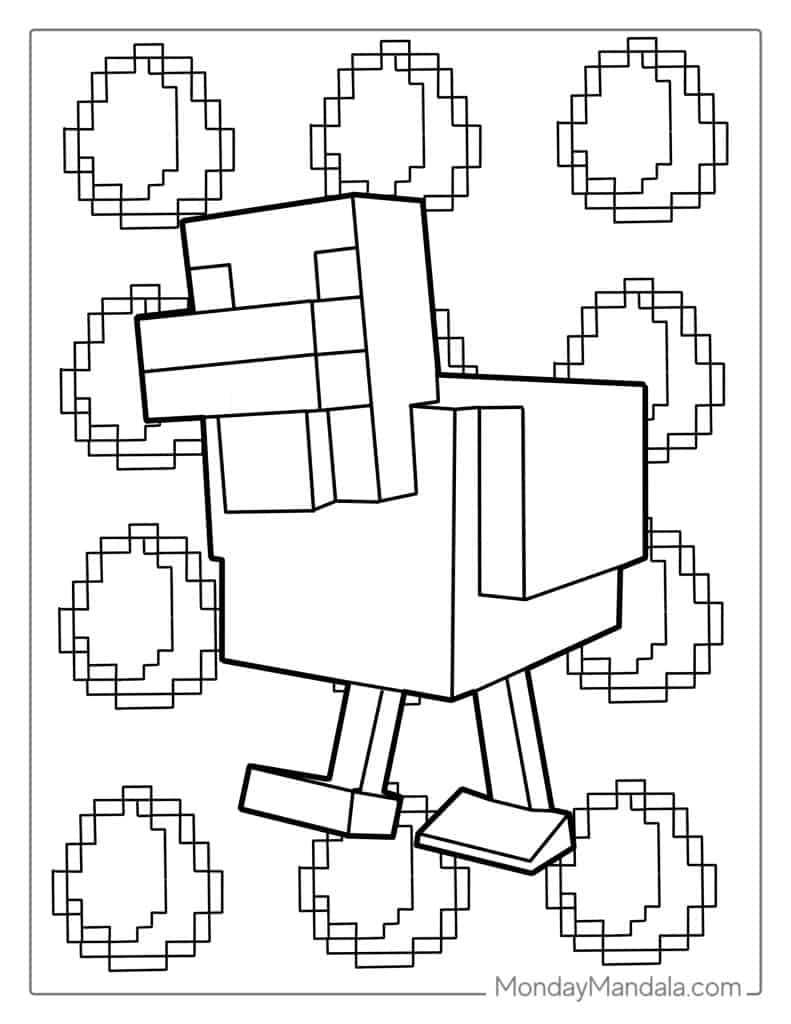 Simple Outline Of Minecraft Chicken To Color