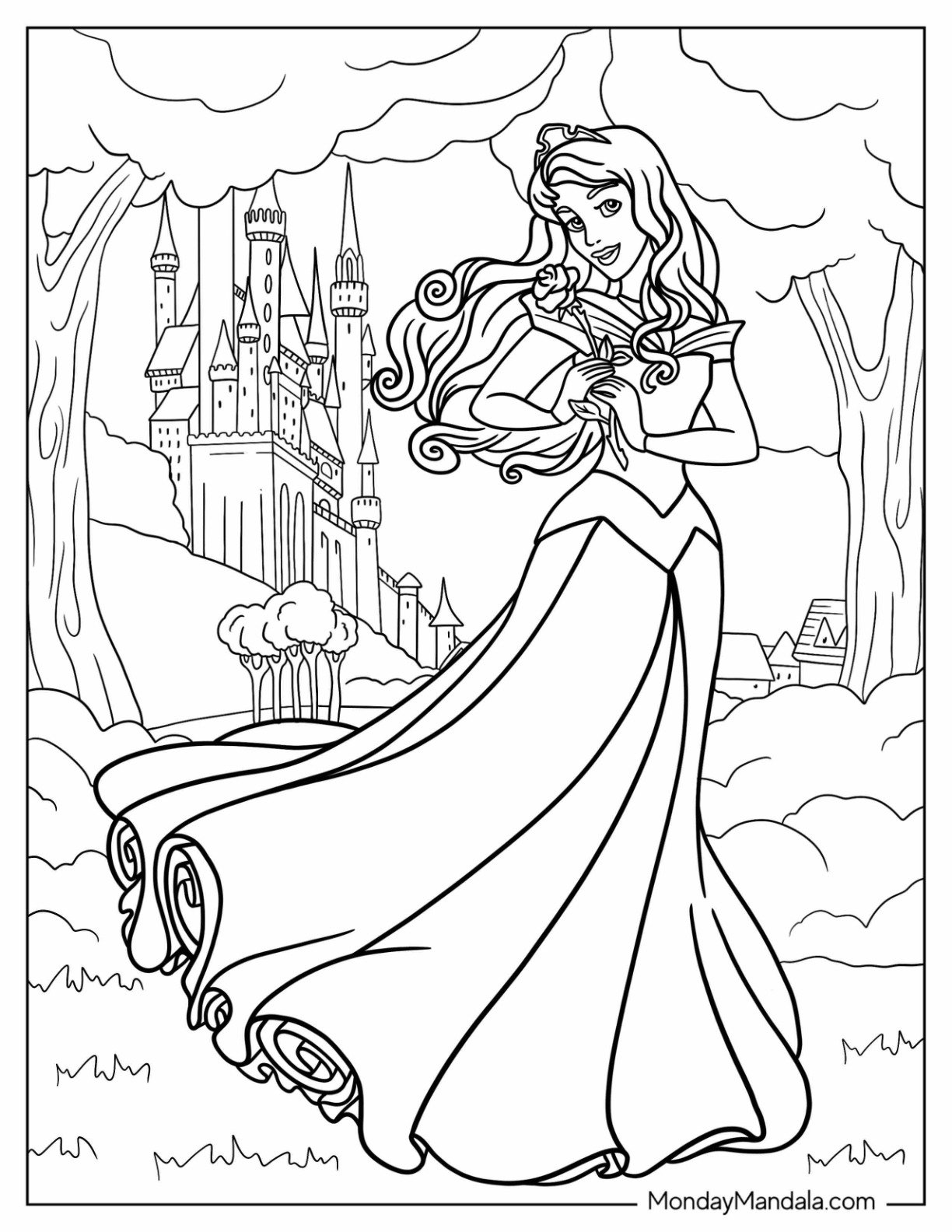 Disney Princess Coloring Page Of Sleeping Beauty Aurora In The Forest