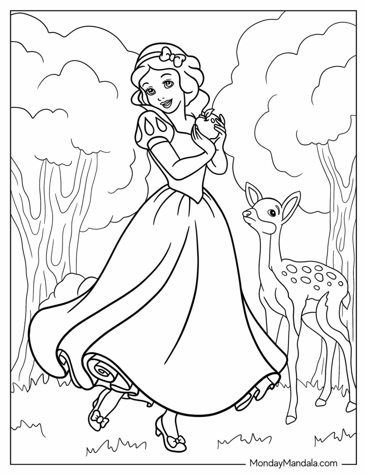 Disney Princess Coloring Page Of Snow White Singing In The Forest