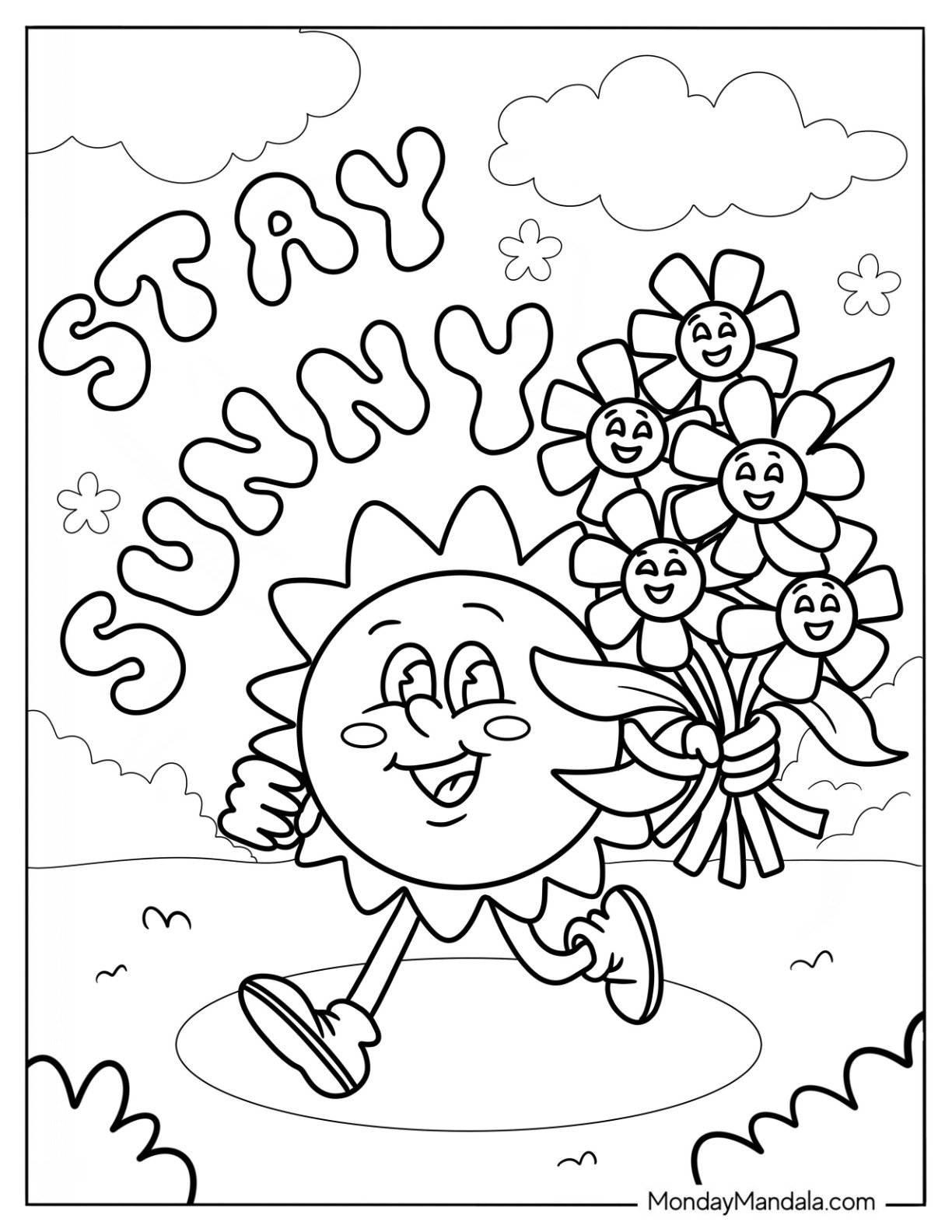 Stay Sunny With Sun And Flowers Summer Coloring Page For Kids