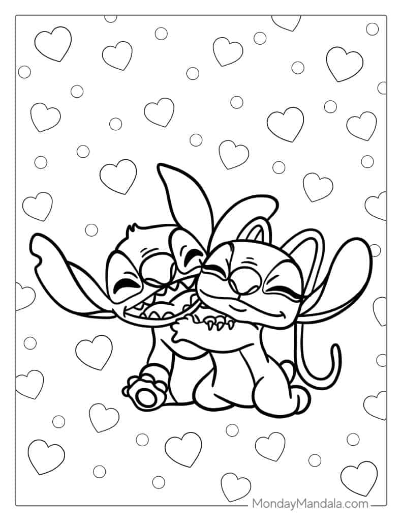 Stitch Hugging Angel (Experiment 624) Coloring Page
