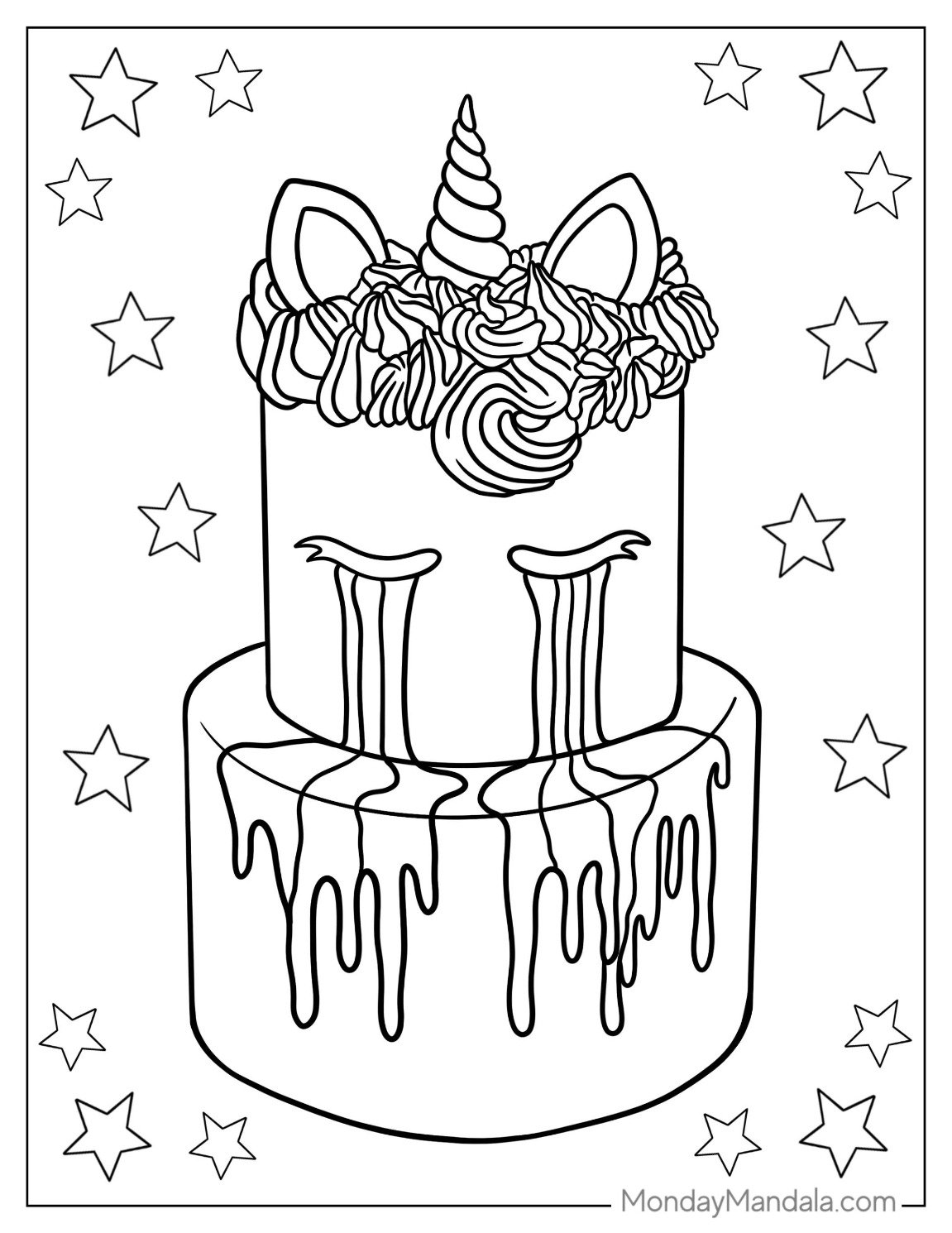 Unicorn Coloring Page Cake