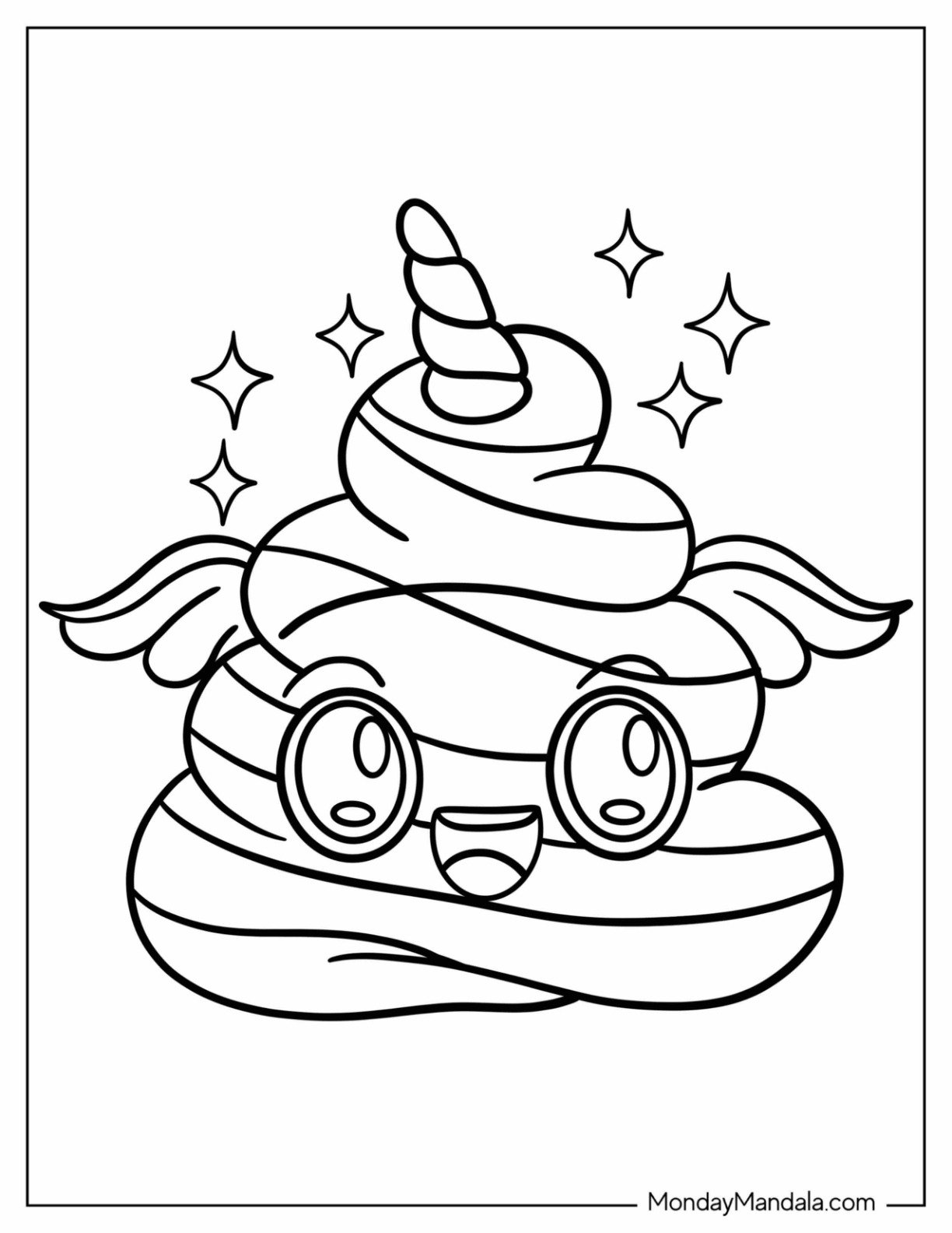 Unicorn Coloring Page Poop With Wings And Sparkles For Preschoolers